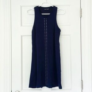 ZARA dress size M navy blue gold beading sleeveless knit Trafaluc